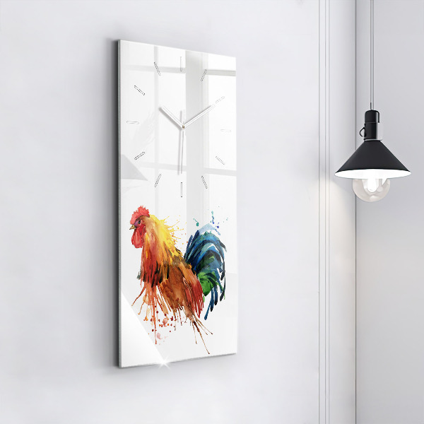 Ceas vertical de perete din sticlă Cocoș colorat