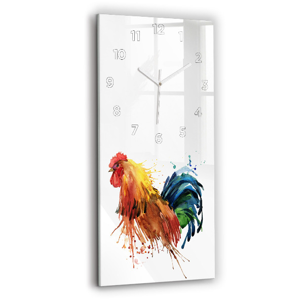 Ceas vertical de perete din sticlă Cocoș colorat