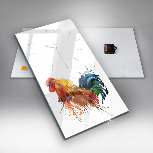 Ceas vertical de perete din sticlă Cocoș colorat