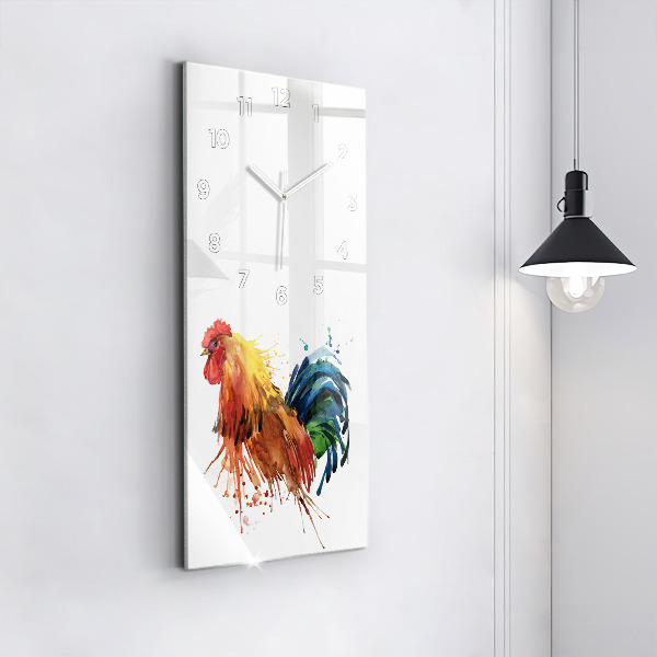 Ceas vertical de perete din sticlă Cocoș colorat