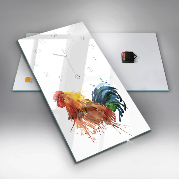 Ceas vertical de perete din sticlă Cocoș colorat