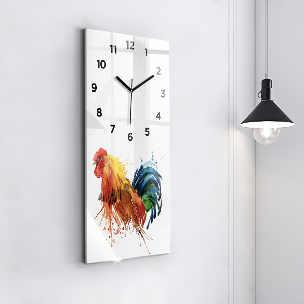 Ceas vertical de perete din sticlă Cocoș colorat
