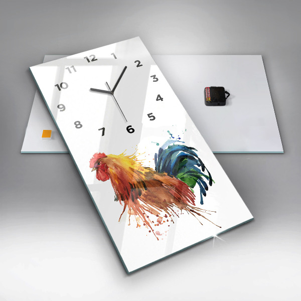 Ceas vertical de perete din sticlă Cocoș colorat