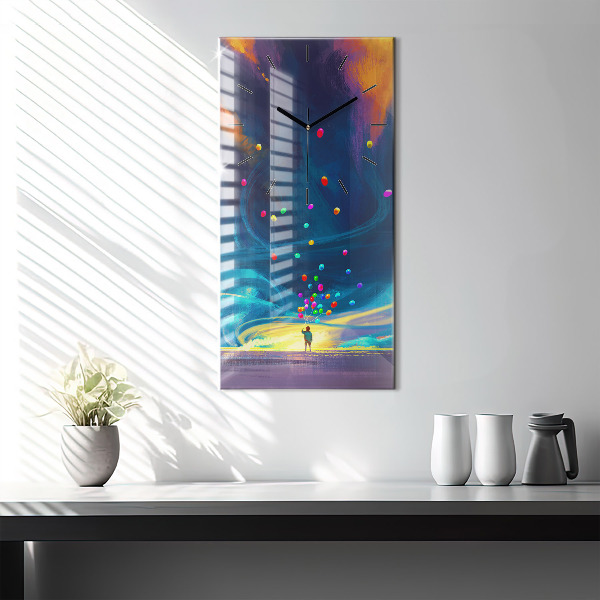 Ceas vertical de perete din sticlă Copil și baloane