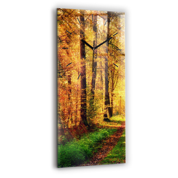 Ceas vertical de perete din sticlă Peisaj de pădure de toamnă
