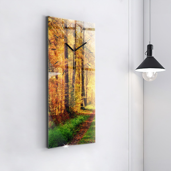 Ceas vertical de perete din sticlă Peisaj de pădure de toamnă
