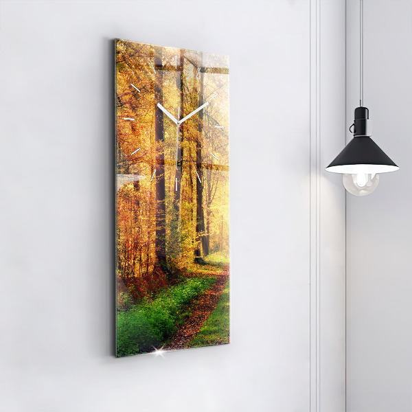 Ceas vertical de perete din sticlă Peisaj de pădure de toamnă