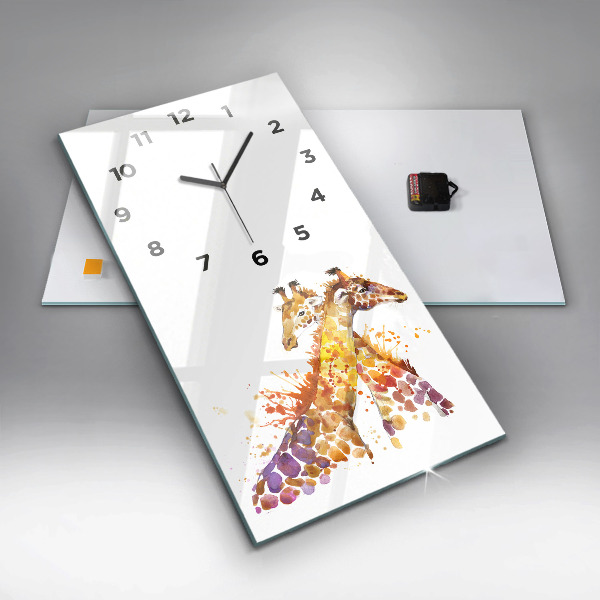 Ceas vertical de perete din sticlă Girafă – acuarelă