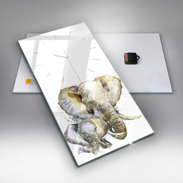 Ceas vertical de perete din sticlă Animalele elefanți pictate