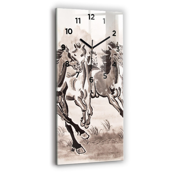 Ceas vertical de perete din sticlă Cai în galop
