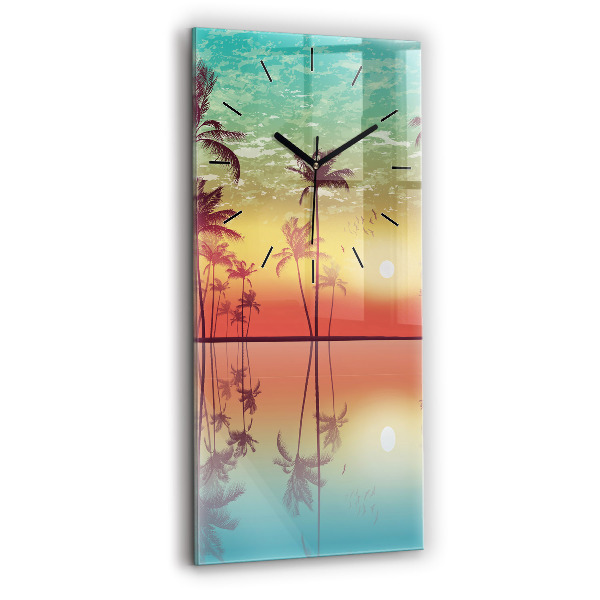Ceas vertical de perete din sticlă Palmieri tropicali