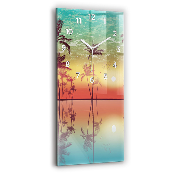Ceas vertical de perete din sticlă Palmieri tropicali