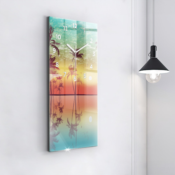 Ceas vertical de perete din sticlă Palmieri tropicali