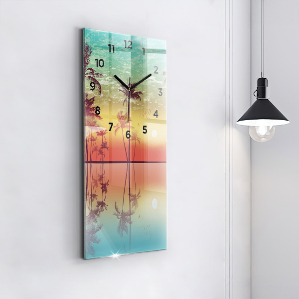 Ceas vertical de perete din sticlă Palmieri tropicali