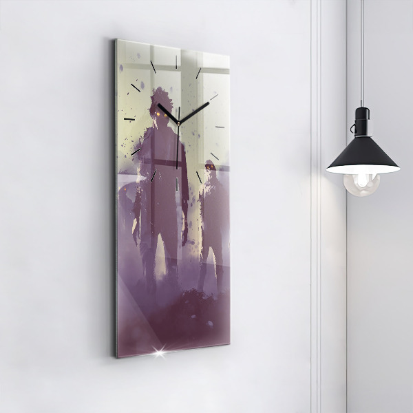 Ceas vertical de perete din sticlă Zombi noaptea - Halloween