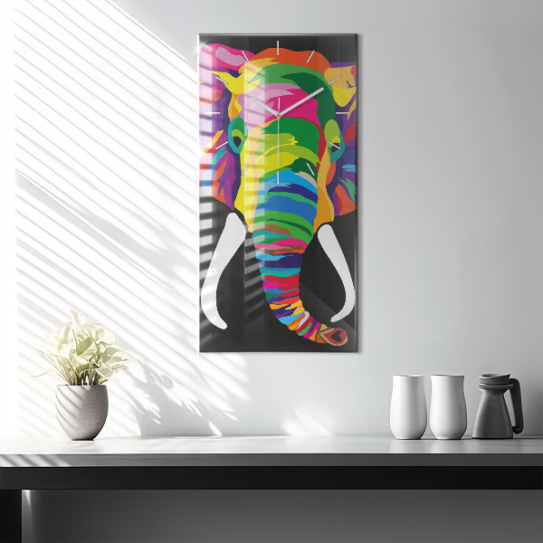 Ceas vertical de perete din sticlă Elefant colorat