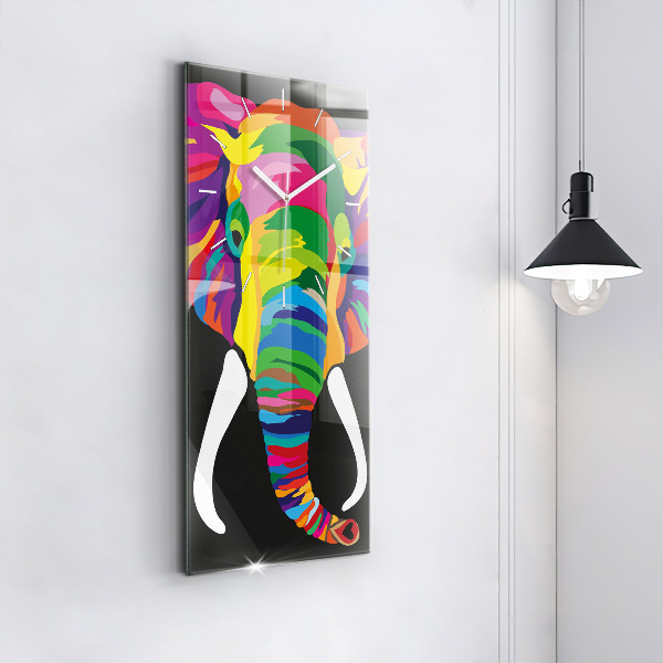 Ceas vertical de perete din sticlă Elefant colorat