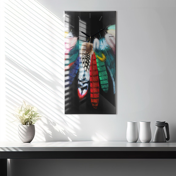 Ceas vertical de perete din sticlă Pene de păsări colorate