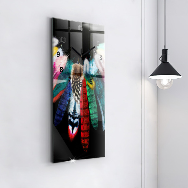Ceas vertical de perete din sticlă Pene de păsări colorate