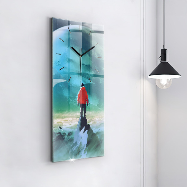 Ceas vertical de perete din sticlă Omul pe lună