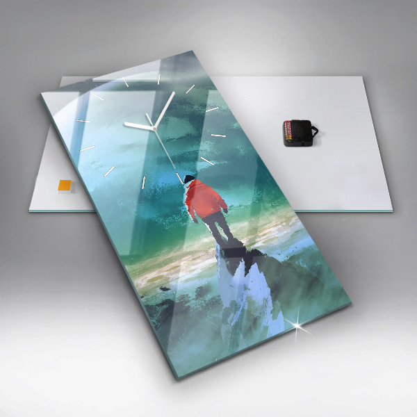 Ceas vertical de perete din sticlă Omul pe lună