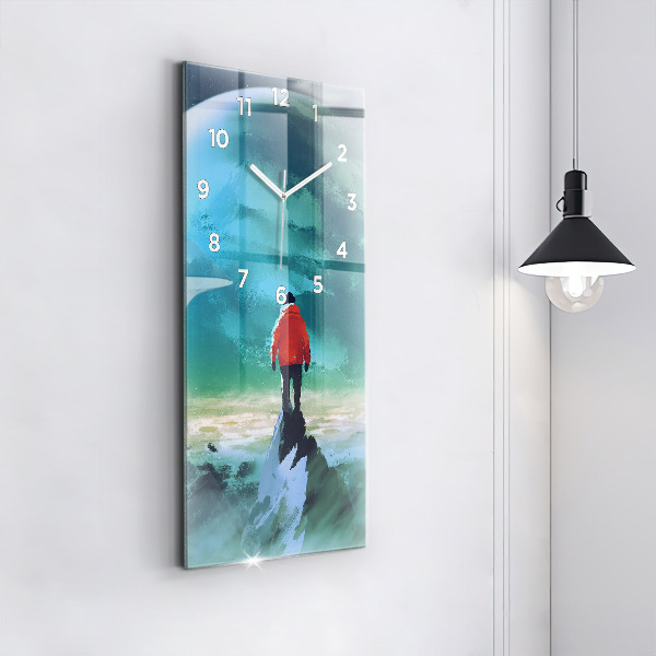 Ceas vertical de perete din sticlă Omul pe lună