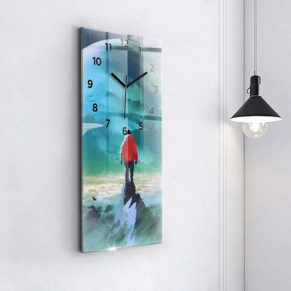 Ceas vertical de perete din sticlă Omul pe lună