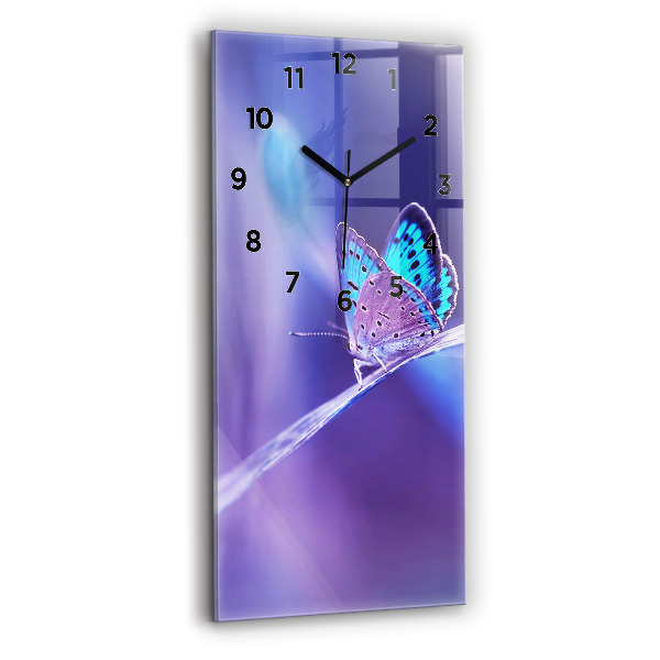 Ceas vertical de perete din sticlă Fluture pe iarbă