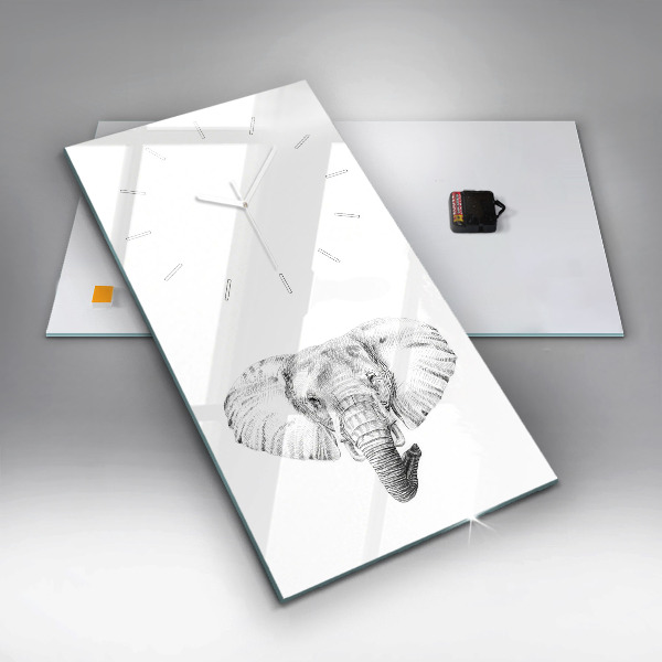 Ceas vertical de perete din sticlă Cap de elefant grafic
