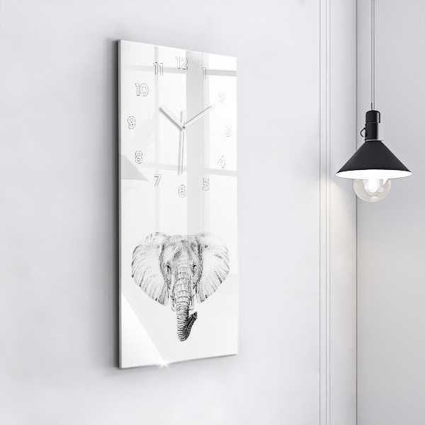 Ceas vertical de perete din sticlă Cap de elefant grafic