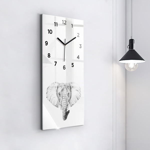 Ceas vertical de perete din sticlă Cap de elefant grafic