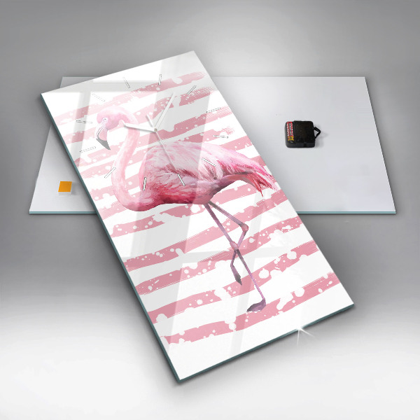 Ceas vertical de perete din sticlă Grafica Flamingo