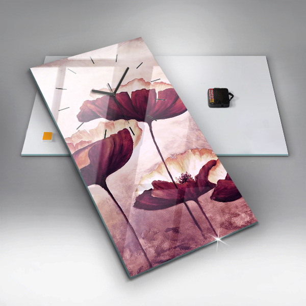 Ceas vertical de perete din sticlă Flori înflorite de maci