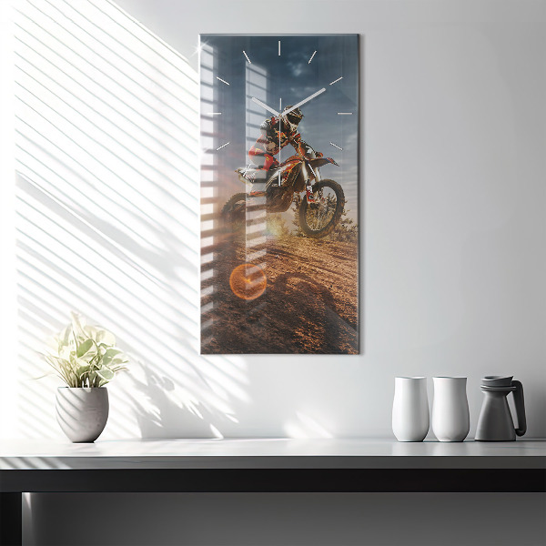 Ceas vertical de perete din sticlă Bărbat pe motocicletă