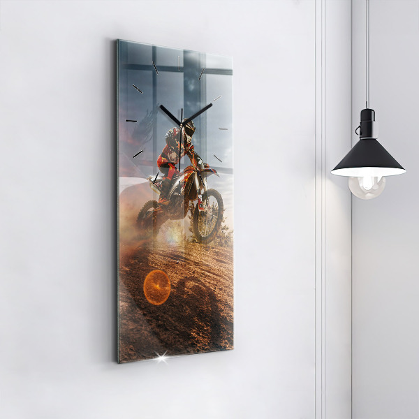 Ceas vertical de perete din sticlă Bărbat pe motocicletă