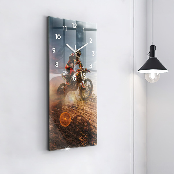Ceas vertical de perete din sticlă Bărbat pe motocicletă