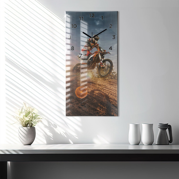 Ceas vertical de perete din sticlă Bărbat pe motocicletă