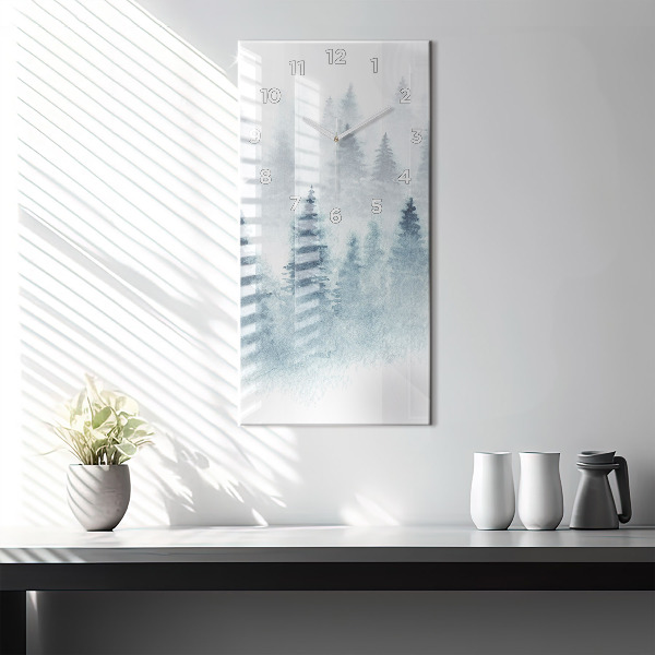 Ceas vertical de perete din sticlă pădure de iarnă