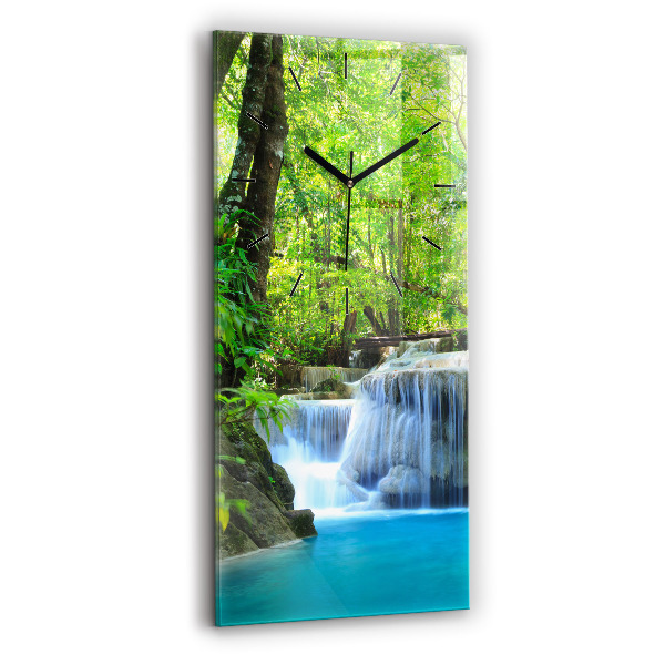 Ceas vertical de perete din sticlă Cascada în pădure