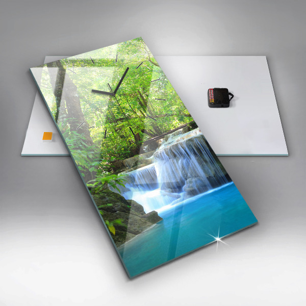 Ceas vertical de perete din sticlă Cascada în pădure