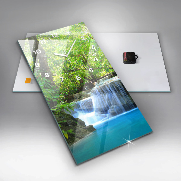 Ceas vertical de perete din sticlă Cascada în pădure