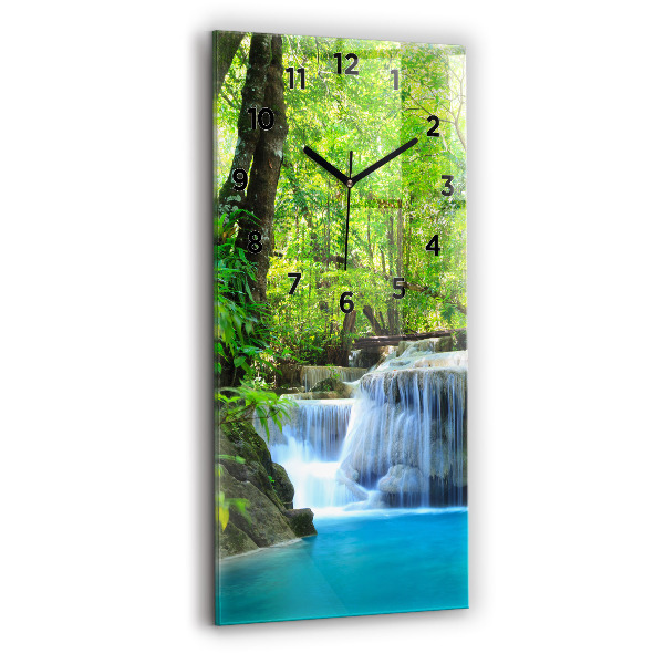 Ceas vertical de perete din sticlă Cascada în pădure