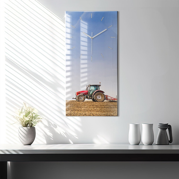 Ceas vertical de perete din sticlă Fermier într-un tractor
