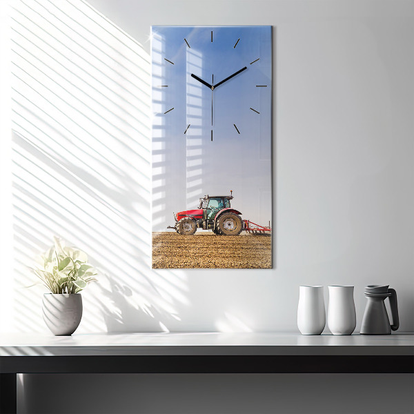 Ceas vertical de perete din sticlă Fermier într-un tractor