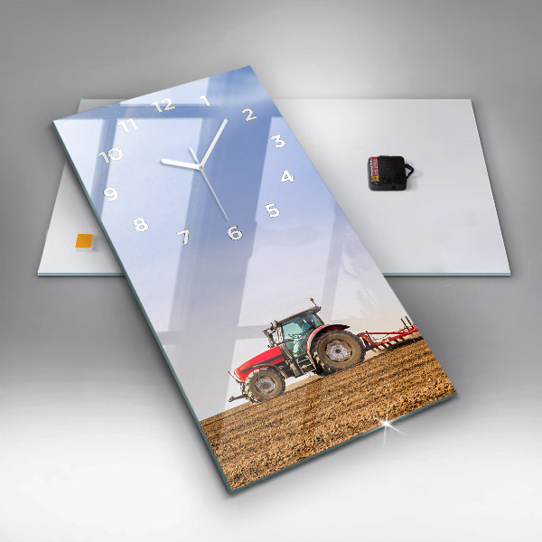 Ceas vertical de perete din sticlă Fermier într-un tractor