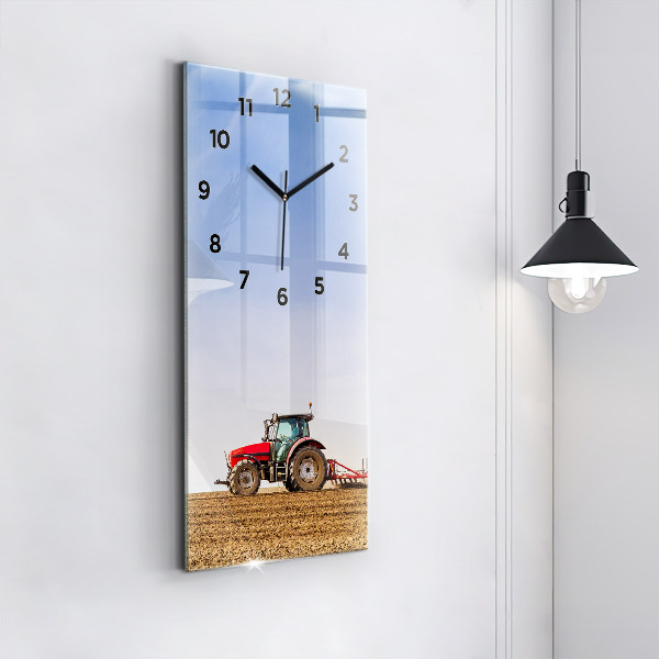 Ceas vertical de perete din sticlă Fermier într-un tractor