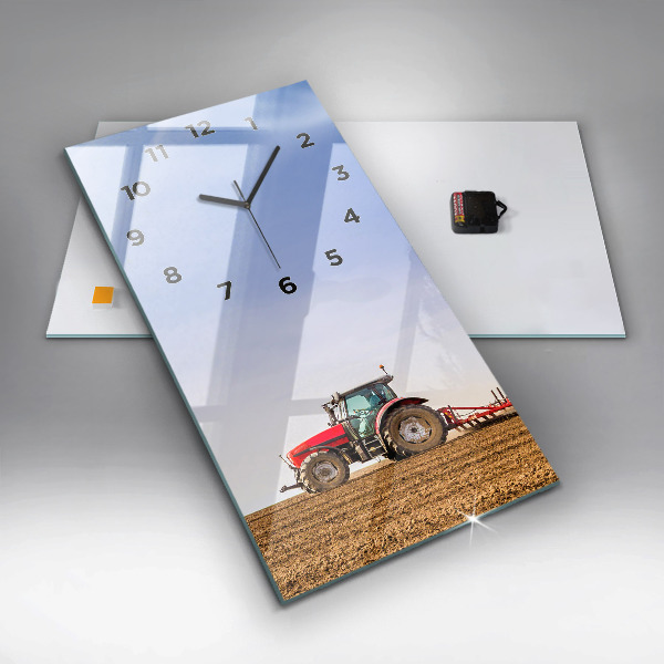Ceas vertical de perete din sticlă Fermier într-un tractor