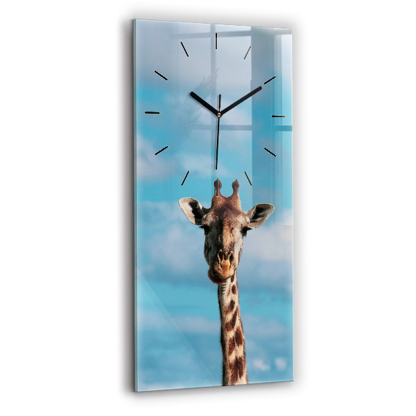 Ceas vertical de perete din sticlă Capul unei girafe pe cer