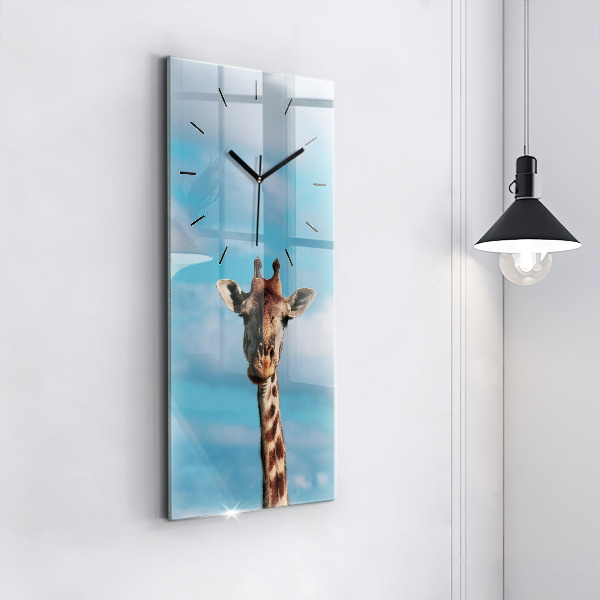 Ceas vertical de perete din sticlă Capul unei girafe pe cer