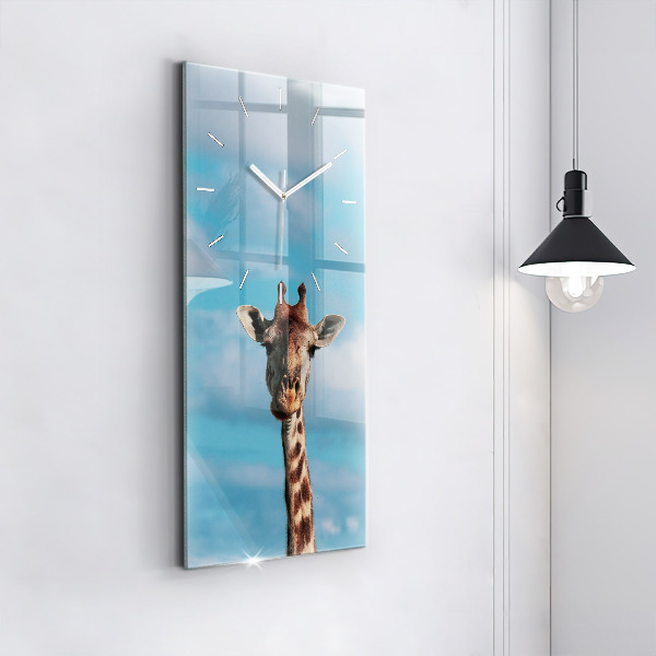 Ceas vertical de perete din sticlă Capul unei girafe pe cer